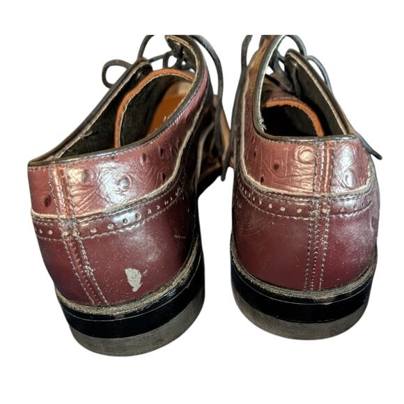 Stacy Adams Dayton Burgundy Ostrich Print Leather Wingtip Oxford Size 9D - Picture 4 of 6